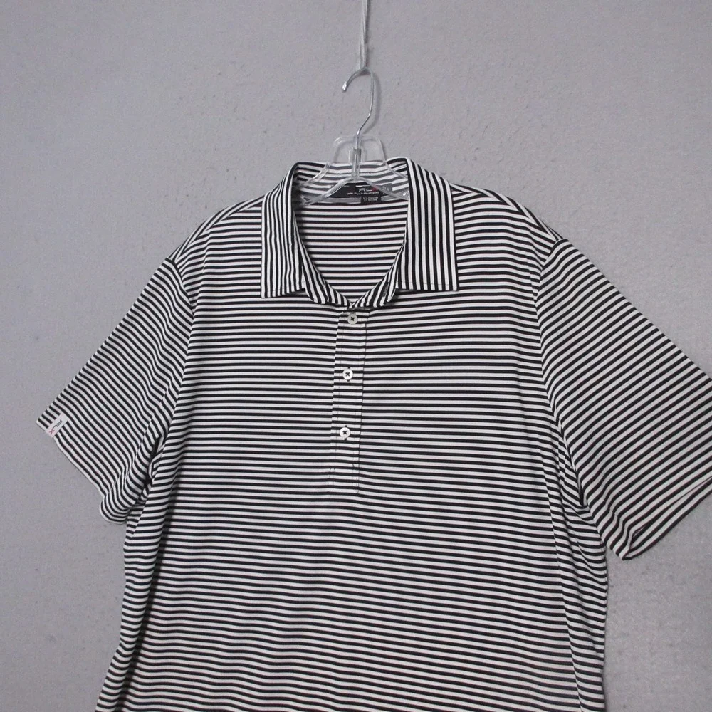 RLX Ralph Lauren Polo Shirt Men Large‎ Stripe Black White Performance Golf